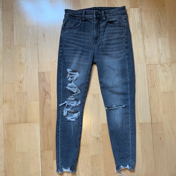 American Eagle Outfitters Denim - American Eagle Super High-Rise Grey Ripped Jeans